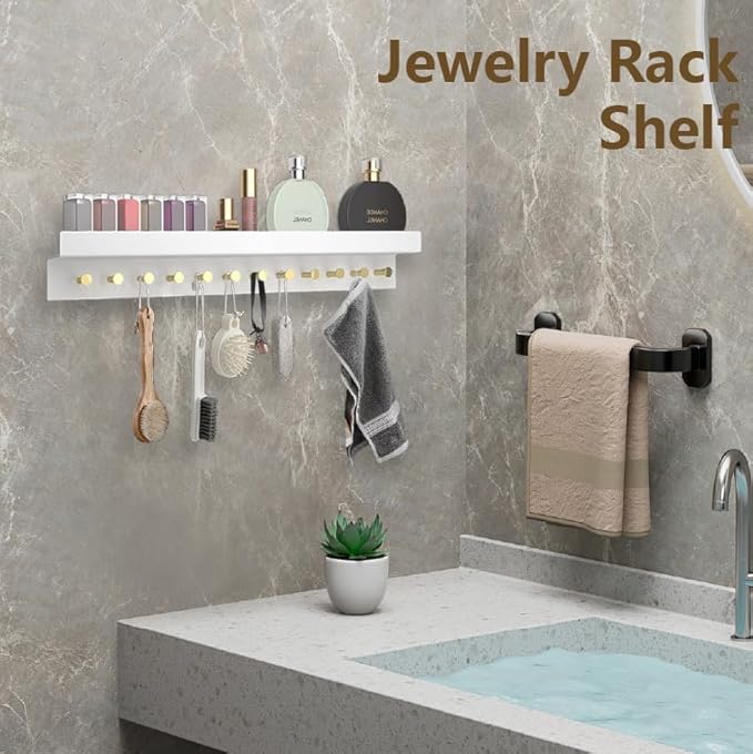 Care&More YJ 2 Pack Acrylic Wall Mounted Jewelry Organizer for Necklaces， Two-layer storage rack， Bangles Display Rack, Hanging Jewelry Hooks (White)