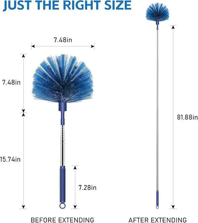 SetSail Cobweb Duster with Extension Pole, Retractable Dusters for Cobweb Cleaning 81-inch Long Handle Ceiling Fan Spider Web Brush for Outdoor Indoor High Ceilings