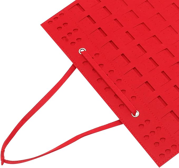 Uonlytech Hanging Jewelry Organizer Storage Bag Thickened Felt Red Wall-Mounted Jewelry Display Holder for Earrings Necklaces Bracelets Household Accessory Organizer