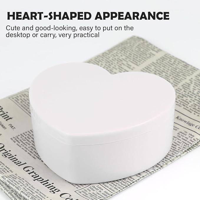 Heart Shaped Jewellery Box, Jewellery Organiser with Cosmetic Mirror, Jewellery Display Box for Girls＆Women (White)