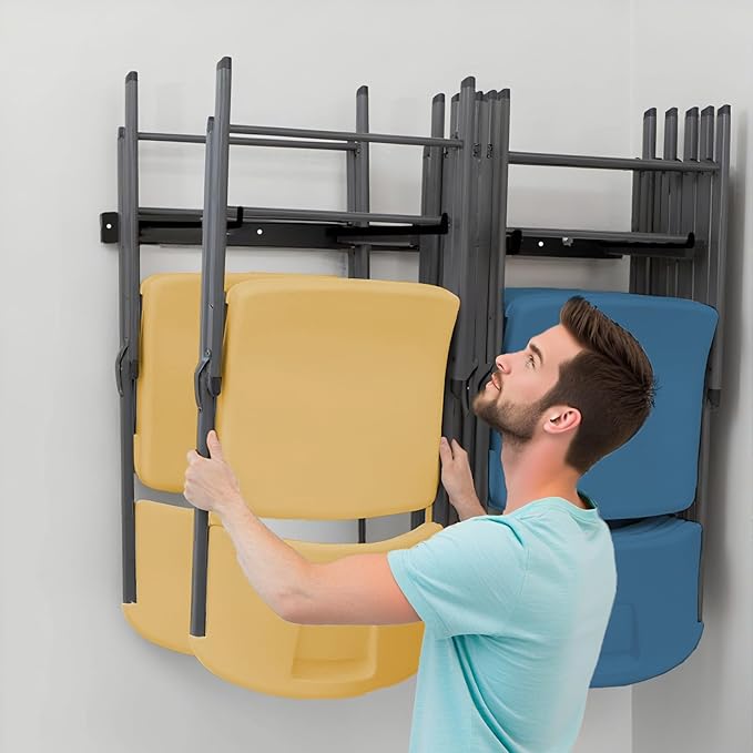 2Pack Folding Chair Storage Rack, Chair Hangers for Garage Wall, Garage Tool Organizer Wall Mount, Heavy Duty Garden Tool Holder for Hanging Shovel Rake Broom Ladder