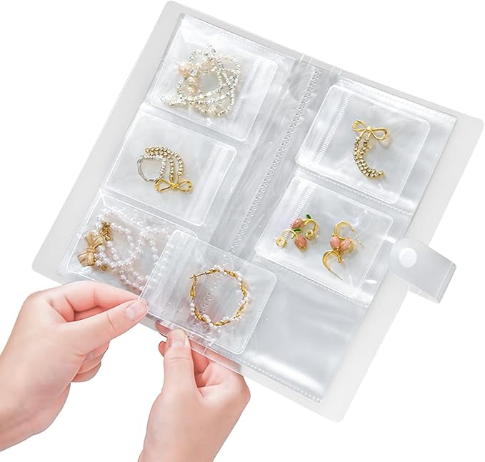 Portable Jewelry Storage Organizer, Clear Double-Sided Protective Folder with Snap Closure, Multi-Compartment Display Book for Necklaces, Earrings, Rings (3 inches - 84)