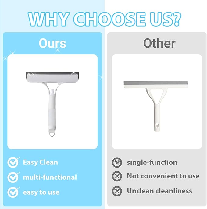 3 in 1 Window Cleaning Scraper Shower Squeegee for Glass Doors Mirror with Sprayer Squiggy for Windshield Cleaner Tool Washing Spray Home Floor Scraper(Blue)