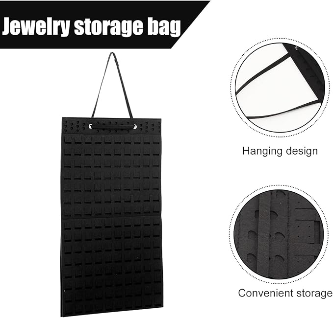 NUOBESTY Hanging Jewelry Organizer Bag Thick Felt Storage Holder for Earrings Necklaces Bracelets Home Jewelry Display and Personal Accessories Organizer