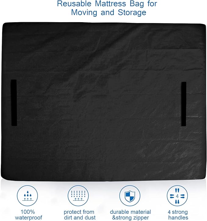 Coldwind Mattress Bags for Moving and Storage,Waterproof Mattress Cover for Moving with Heavy Duty Handles, Strong Zipper, Reusable Mattress Storage Bag, Moving Supplies & Moving Bags,Full Size,Black