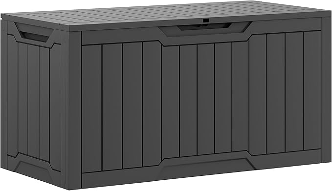YITAHOME 100 Gallon Outdoor Storage Box, Large Water Resistant Resin Deck Box, Indoor Outdoor Lockable Storage Container for Patio, Garden, Cushions, Tools, Equipment (Dark Gray)