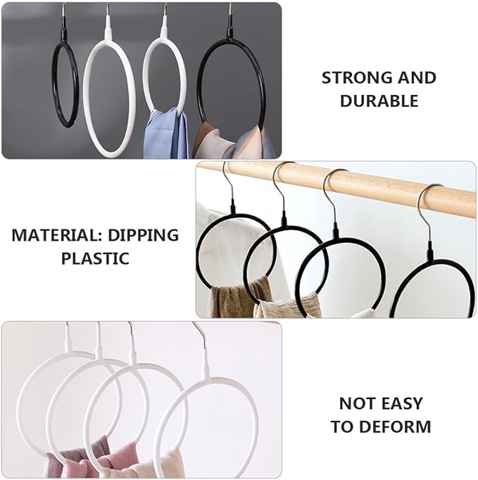 6pcs Metal Scarf Organizer Rings, Black and White Small Size Storage Holder for Neckties and Shawls, Home Closet Hanging Accessory Organizer for Scarves and Belts