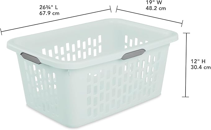Sterilite Laundry Basket, Plastic Clothes Hamper, Large Rectangle Bin with Comfort Grip Handles and Reinforced Rim, 2 Bushel Capacity, Mint, 24 Pack