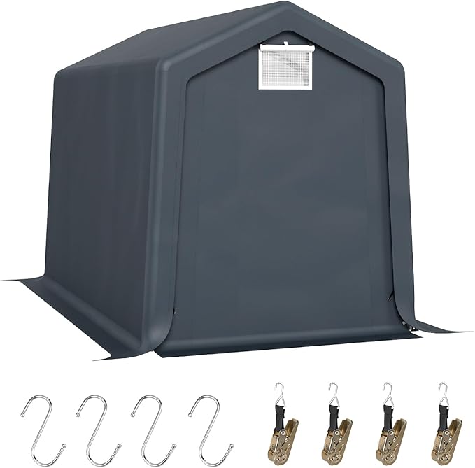 GREEN PARTY Storage Shelter Shed, 6x10 ft Portable Shed Outdoor Carport with Roll-up Zipper Door & Vents, Outdoor Storage Shed Portable Garage for Motorcycle, Bike, Waterproof & UV Protected, Gray