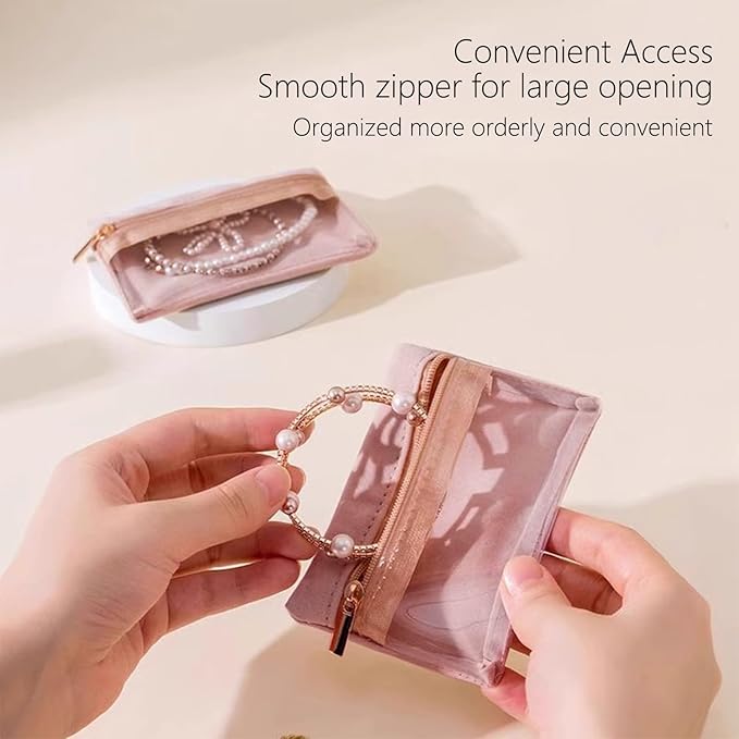 Small Travel Jewelry Pouches, 6PCS Clear Jewelry Organizer Bags with Soft Velvet and Zipper, Pocket Storage Bag Case Purse Organizer for Women Girl Gift