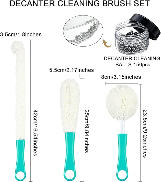 Boao 3 Pcs Decanter Cleaning Brush Wine Glass Decanter Flexible Bottle Brush Set with Cleaning Beads Household Tools for Bottle Goblets Glasses Cups (Blue)