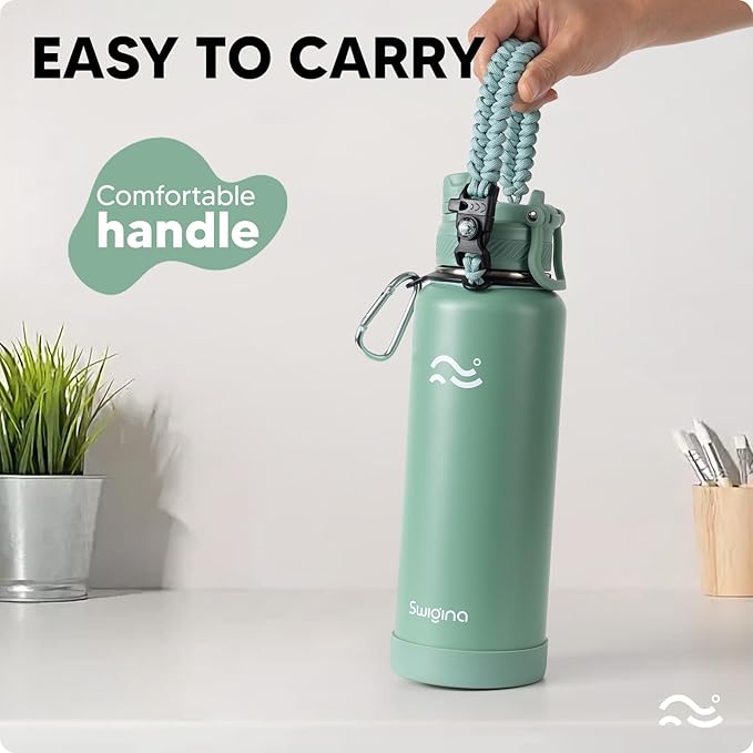 Insulated Water Bottle with Silicone Boot (36hrs Cold/18hrs Hot) - DIY Stickers, [2-in-1 Lid], BPA Free, 40 oz