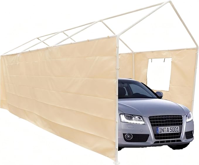 Rutile 10x20 Carport Replacement Sidewall, 180G PE Waterproof & UV Protected Sidewall Cover (Beige, Sidewall Panel w/o Mesh Windows)