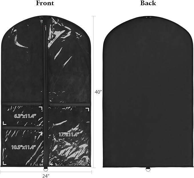 Univivi 40 Inch Kids Dance Costume Garment Bag, Dance Competition Garment Bags for Teens With 3 Medium Clear Zipper Pockets for Storage And Travel (Black) - 8 Pack