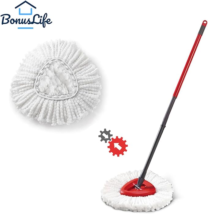 BonusLife 1 Pack Mop Refill and 1 Mop Head Base Part for O-Ceda EasyWrin Spin Mop Refill 1-Tank System Only Easy Cleaning Microfiber Replacement