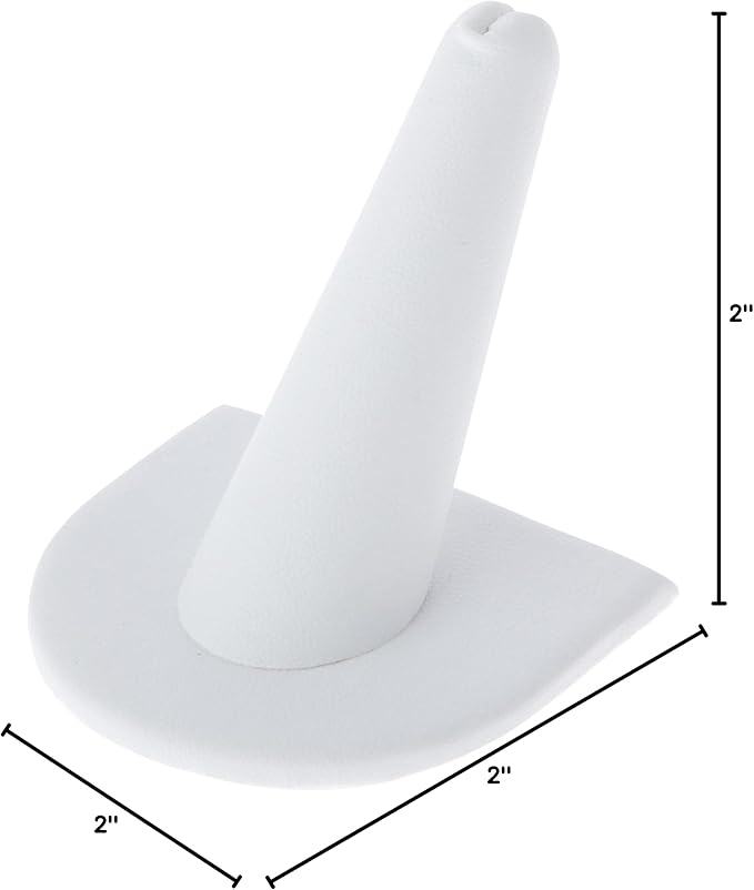 Plymor White Faux Leather Ring Finger Display, Single on U-Shaped Base, 2" W x 2" D x 2" H (Pack of 2)