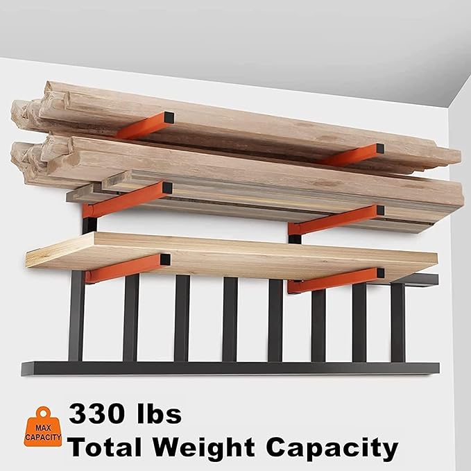 WALMANN Wall Mount Heavy Duty Lumber Rack, Lumber Storage Rack for Garage, Overhead Wood Storage Rack for Woodworking Shop(1 Pair)