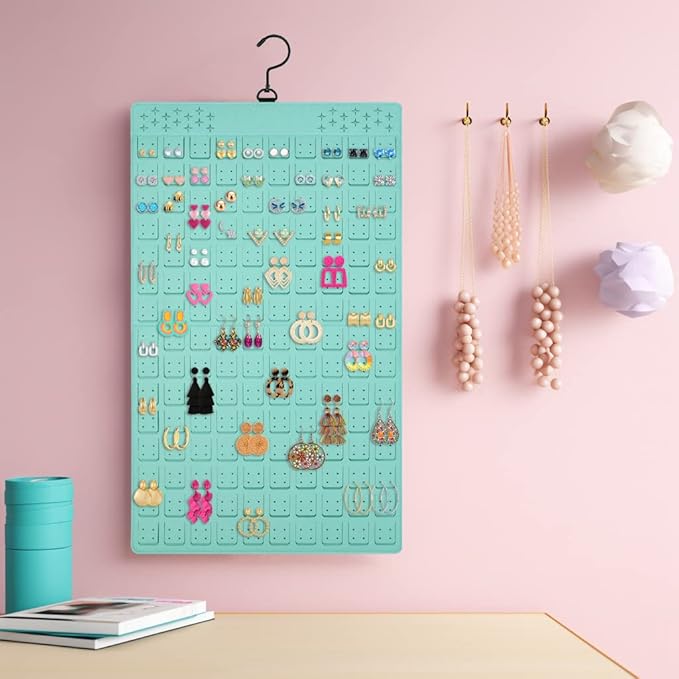 Dual-Sided Hanging Jewelry Organizer Holds Up to 300 Pairs of Earrings and 30 Necklaces (1 Pack)