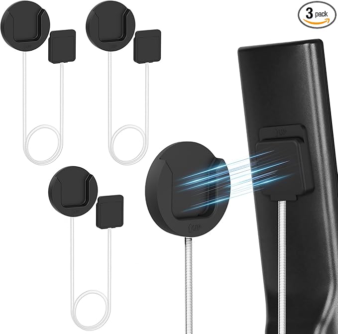 6.5 Ft Magnetic Remote Control Holder, 3 Pack Stretchy Remote Control Tether Wall Mount with Adjustable Leash and Strong Double N52 Magnets for TV/AC/Light/Fan, Home & RV Organizer Supply