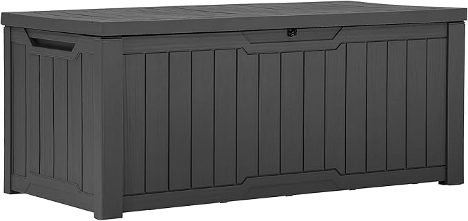 YITAHOME Outdoor Storage Box, 120 Gallon Waterproof Deck Box for Garden Tools, Patio Cushions, and Pool Accessories, Lockable, Easy Assembly, Versatile Bench or Table (Dark Gray)