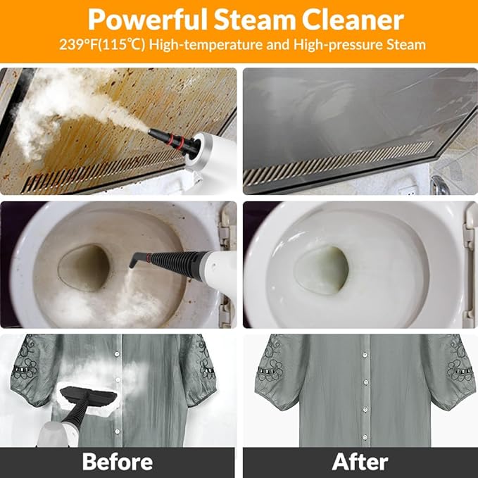 Handheld Pressurized Steam Cleaner with 12 pcs Accessories, Steamer for Cleaning, Steam Cleaner for Home Use, Steamer for Cleaning Car, Furniture, Floor, Upholstery, Grout and Tile, Light Gray