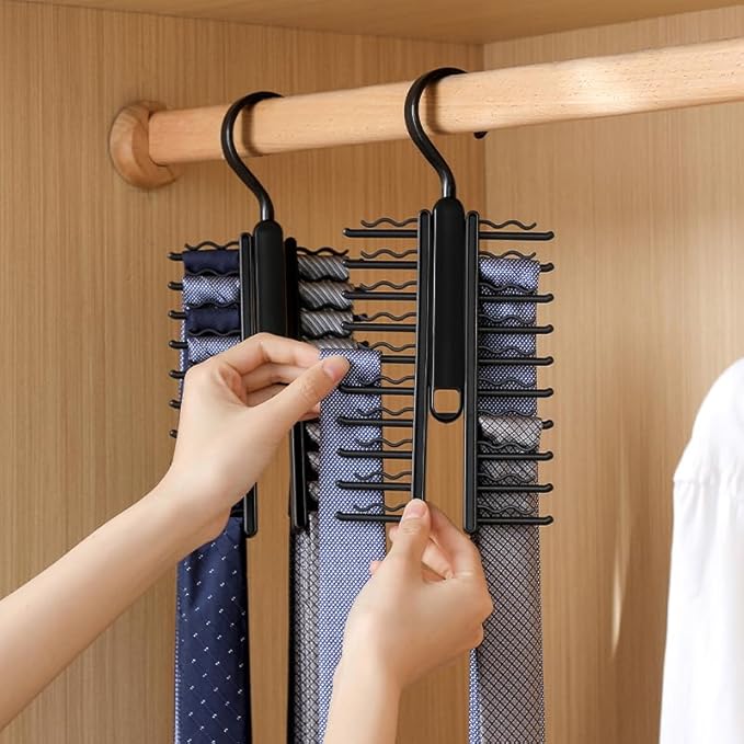 20-Hook Tie and Belt Organizer Rack – Rotating Closet Hanger for Ties, Belts, Scarves – Space-Saving Multi-Functional Closet Storage Rack for Home Use