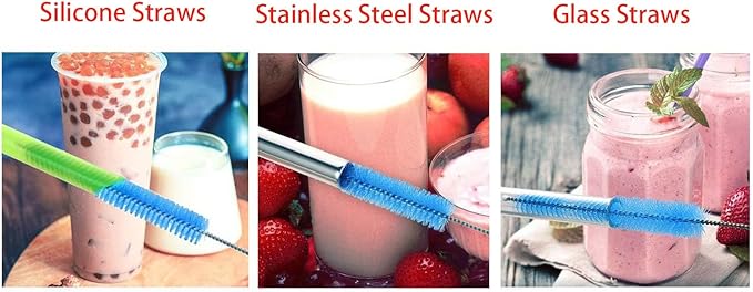 2 Pack Straw Cleaner Brush, Reusable Metal Handles Straw Cleaner Brush Extra Long for Stanley Mug 40, 30, 20 oz, 10mm Wide for Sippy Cup, Water Bottle and Tubes (Clear+Clear)