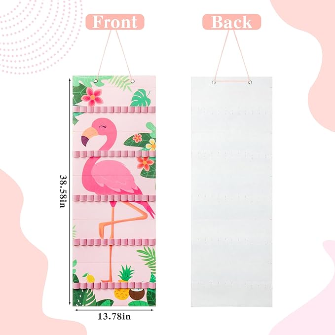 Tudomro Hanging Headband Holder for Girls Felt Hair Accessories Organizer with 60 Elastic Bands Bow Hanger for Girls Hair Bows Without Headbands(Flamingo,Fresh Color)