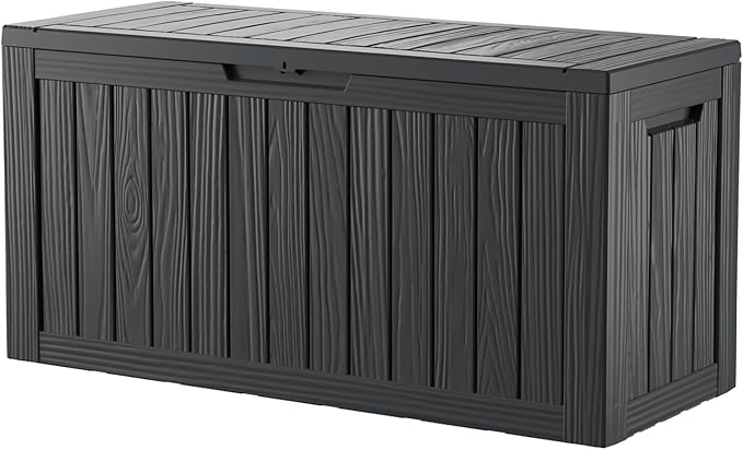 Outdoor Storage Deck Box Waterproof,80 Gallon Lockable Patio Package Delivery Bin as Seat, Resin Storage Container Bench for Furniture Cushions, Pool Accessories, Garden Tools, Black
