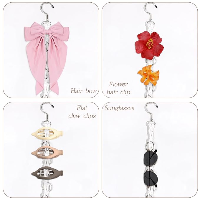 SNOWSTAR Macrame Hair Claw Clip Organizer with Rotating Hook and 20 Metal Rings,Hanging Hair Clip Holder and Storage for Women Girls,Claw Clips Hanger Home Decor for Wall,Door,Closet