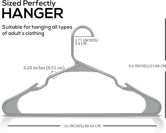 Utopia Home Plastic Hangers 50 Pack - Perfect Space Saving Clothes Hanger - Durable and Strong - Perfect Closet Organizers with Shoulder Grooves (Grey)