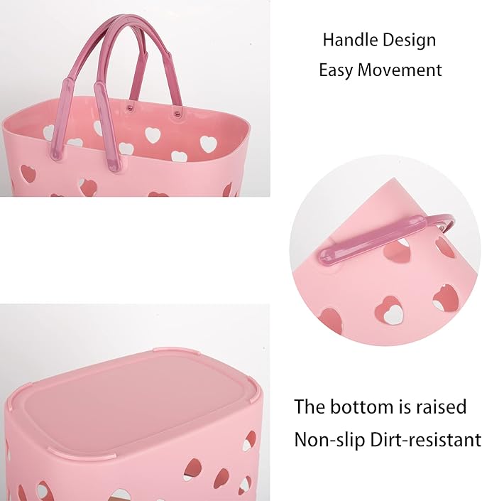Anyoifax Portable Shower Caddy Tote Plastic Storage Basket with Handle Box Organizer Bin for Bathroom, Pantry, Kitchen, College Dorm, Garage - Pink