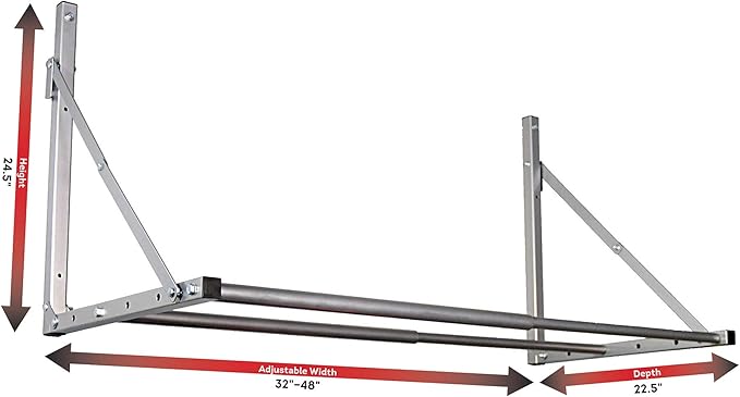 HyLoft 01031 Wall-Mounted Folding Tire Storage Loft Rack, 32 to 48 Inches Wide, Supports 300 Pounds and Folds Flat, Silver