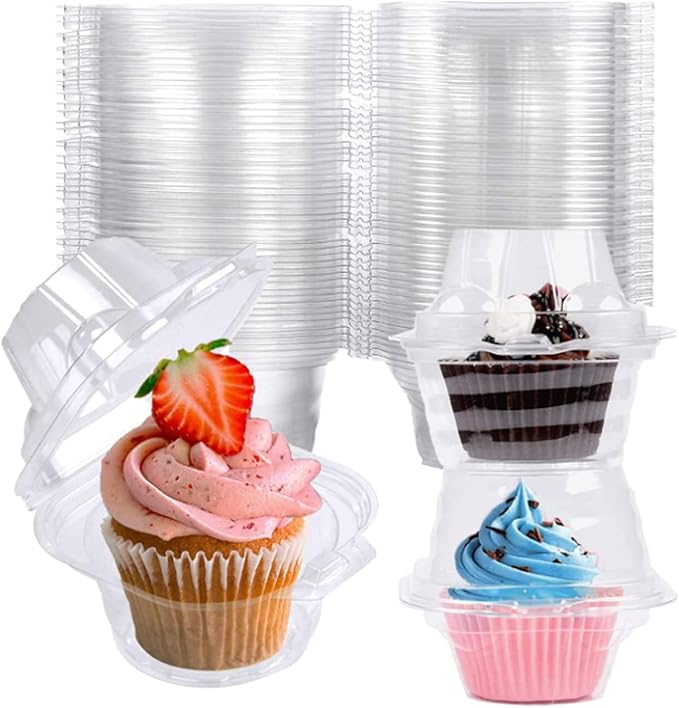 150 Pack Individual Cupcake Containers Plastic Cupcake Boxes Cupcake Holders Stackable Deep Dome Cupcake Carrier