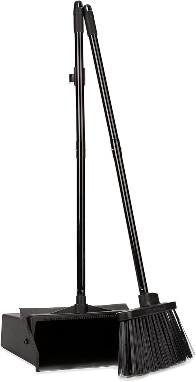 SPARTA Duo-Pan Upright Dust Pan and Broom Set, Essential Cleaning Tools for Home and Commercial Use, 36" Handle, 1 Count, Black