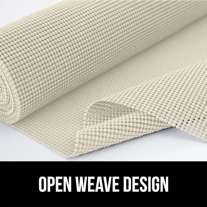 GORILLA GRIP powerGRIP Drawer Shelf and Cabinet Liner, Thick Strong Hold, Non-Adhesive Liners Protect Kitchen Cabinets and Cupboard, Bathroom Drawers, Easy Install, Breathable Mat, 17.5" x30', Cream