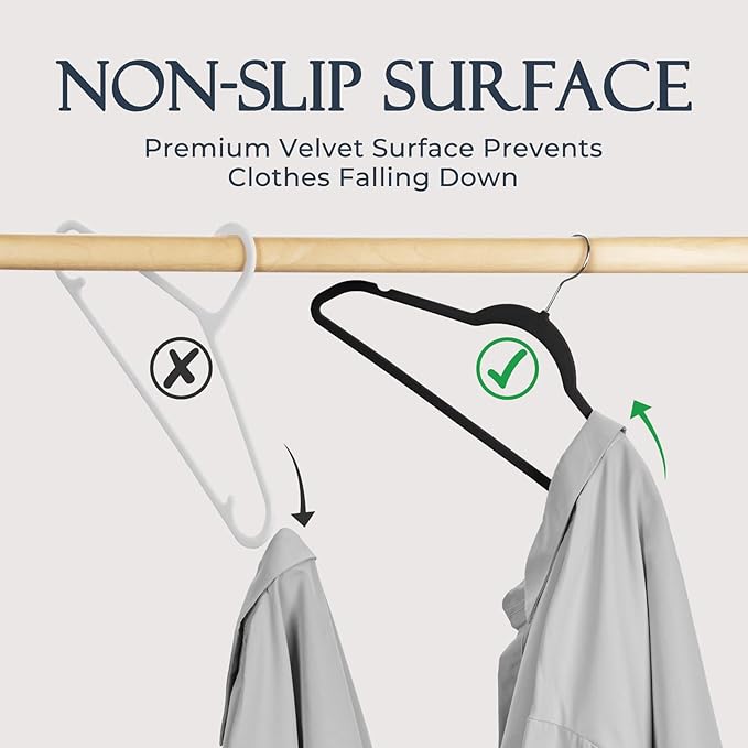 HOUSE DAY Black Velvet Hangers 360 Pack, Premium Non-Slip Felt Clothes Hangers, Sturdy Black Hanger Heavy Duty Durable for Coat, Suit, Space Saving No Hanger Mark Rotating Hook