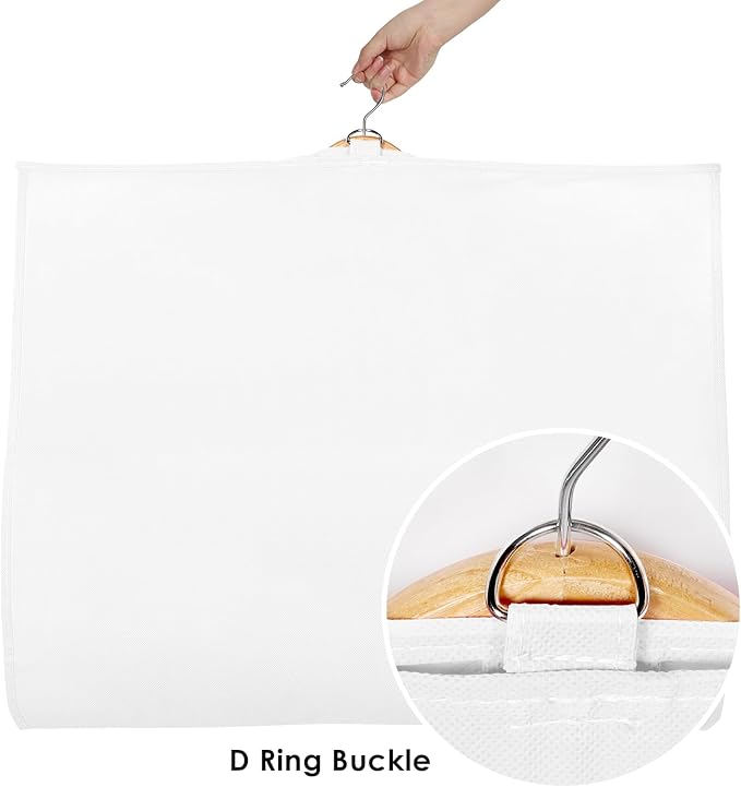 Univivi Dance Costume Garment Bag, 40 Inch Garment Bags for Dance Costumes Kids Dance Costume Bag with 3 Medium Clear Zipper Pockets for Dance Costumes, Hanging Clothes (White)