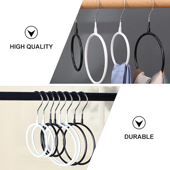 6pcs Metal Scarf Organizer Rings, Black and White Small Size Storage Holder for Neckties and Shawls, Home Closet Hanging Accessory Organizer for Scarves and Belts