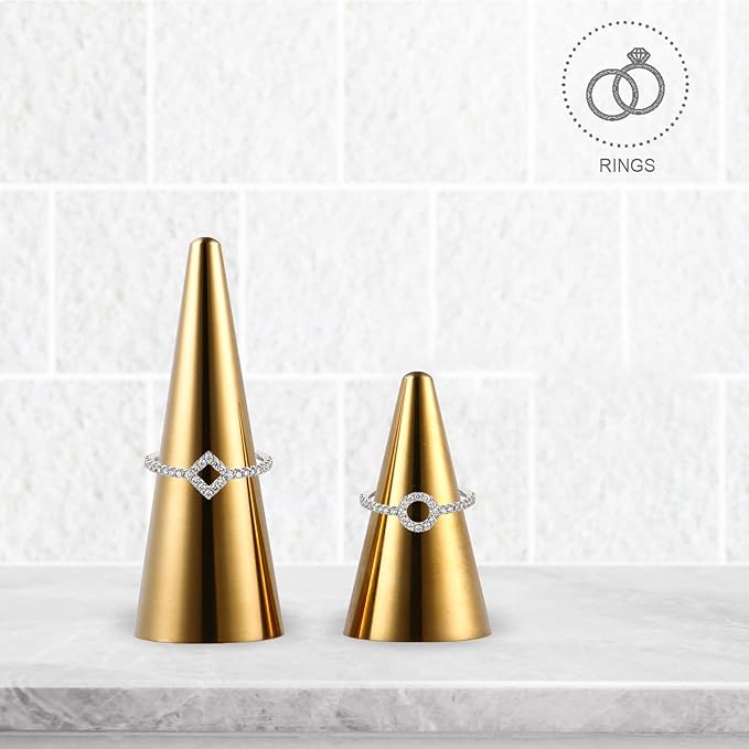 2 Pcs Cone Shape Ring Storage Stand Metal Jewelry Display Rack Holder Large Small for Home Organizer Accessory Display