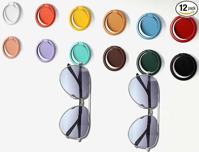 12 PCS Colorful Sunglasses Holder Wall Hanging Glasses Organizer - Space Saving Sunglasses Rack and Eye Glass Holder Stand