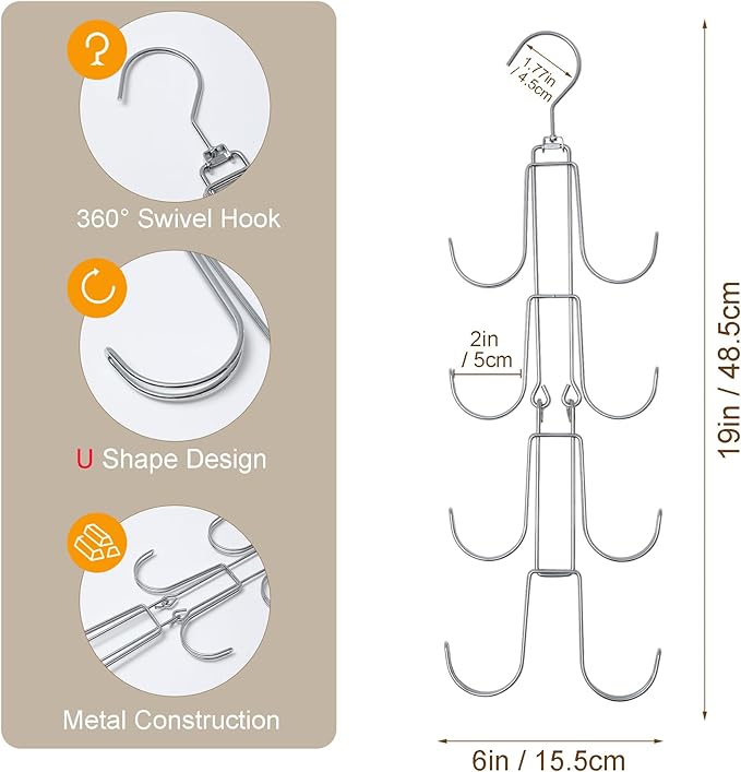 1 Pack Purse Organizer for Closet, 4-Tier Hanging Bag Holder, Silver Metal Closet Organization Purse Hanger Backpack Rack Space Saving Hanger