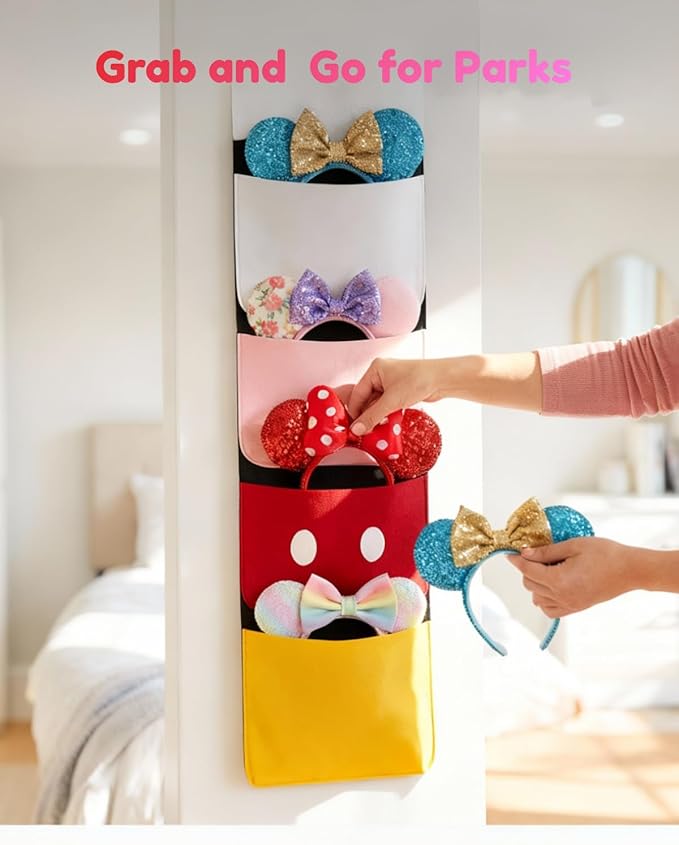Mouse Ear Organizer, Hanging Headband Holder for Park Ears, Display & Storage Organizer for Disney Accessories, Holds Up to 8–10 Ears, Wall Door Closet Hanging Rack