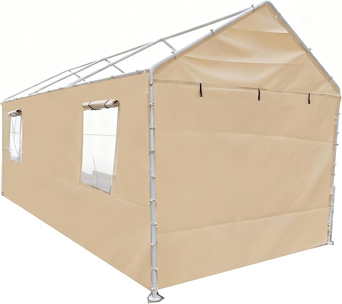 Rutile 10x20 Carport Replacement Sidewall, 180G PE Waterproof & UV Protected Sidewall Cover (Beige, Front/Back Panel)