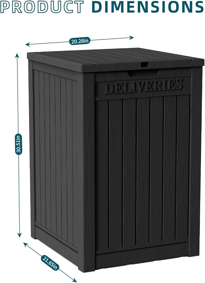 EasyUp Outdoor Package Delivery Box, 55-Gallon Lockable Parcel Drop Box, Large Double-Walled Resin Weatherproof Storage Deck Box for Porch and Patio (Black)