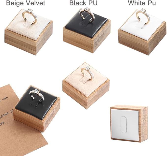 Coward Bamboo 6 Pcs Rings Display Stand for Shop Selling, Ring Jewelry Holder Organizer Drawer Storage (Black PU)