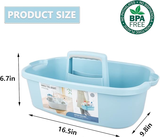 Large Cleaning Supplies Caddy Portable Shower Basket Supply Organizer with Handle Plastic Bucket Tool Storage for Bathroom, Bedroom, Kitchen, College Dorm, Garden, Blue 2 Pack