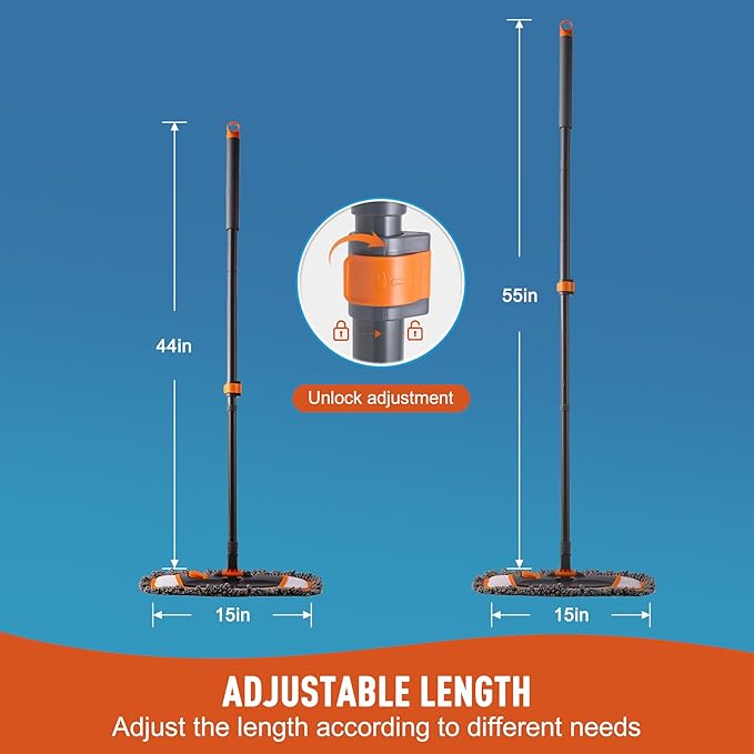Mops for Floor Cleaning with 3 Different Washable Pads and Extendable 55” Long Handle, Multifunction Dust Mop for Hardwood,Marble,Tile Floor Mopping,Orange
