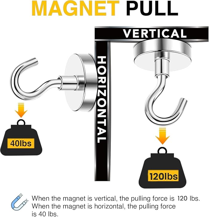 DIYMAG Magnetic Garage Hooks 10 Pack 120lbs 2026 Cruise Cabin Ship Essentials Hook Heavy Duty Strong Magnets Fridge for Classroom Wall Mount Kitchen Grills Silver
