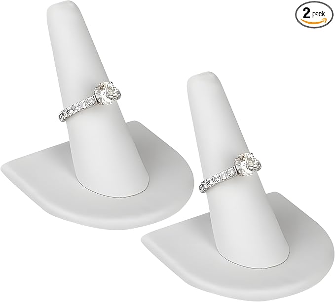 Novel Box 2 Pack White Leatherette Jewelry Ring Finger Display Stand 2x2x2.25 Inches with Square Base - Ring Holder Organizer Stand for Selling or Personal Use - Display Stands for Rings